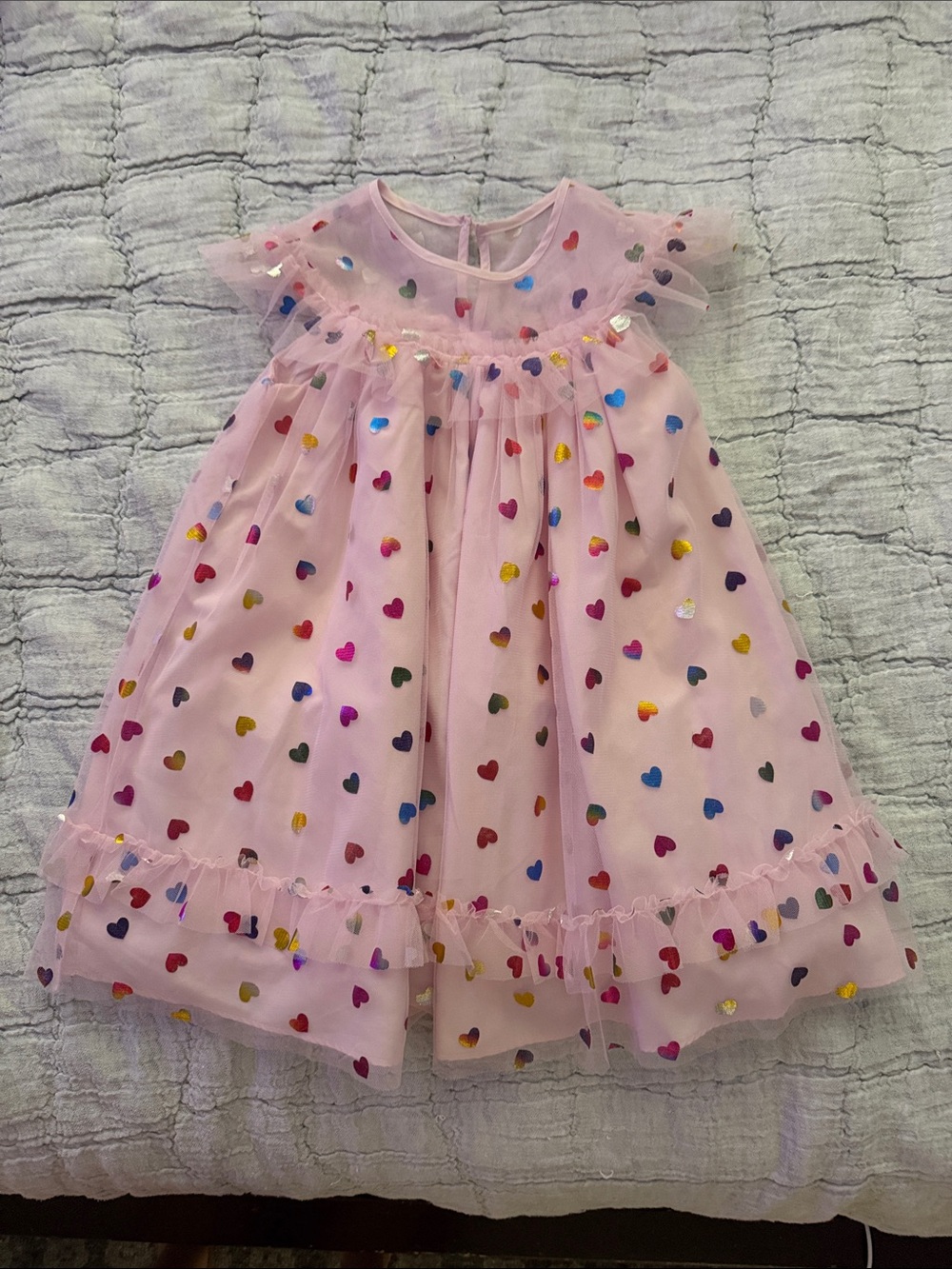 Pippa & Julie Pink Tulle Dress with Multicolor Heart Print